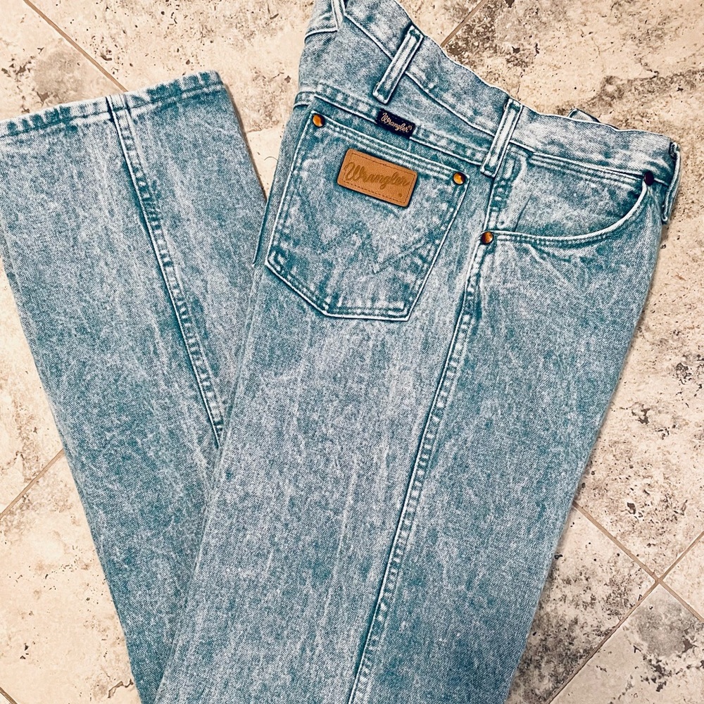 WRANGLER RARE VINTAGE TEAL / TURQUOISE JEANS 35x36